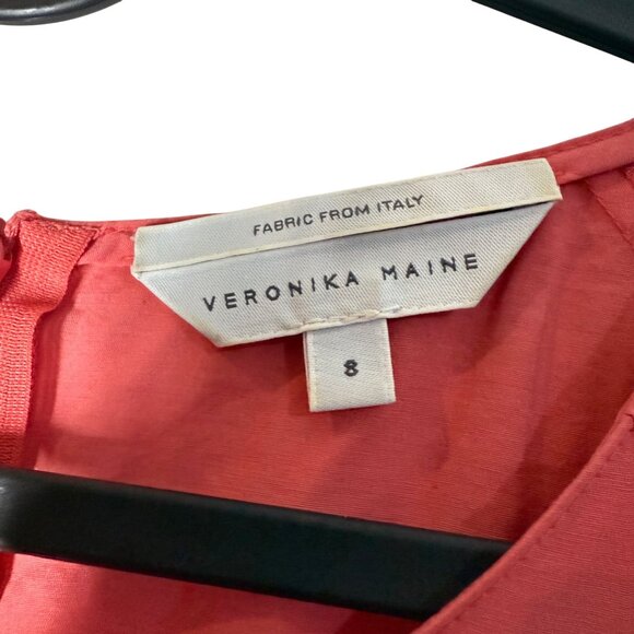 Veronika Maine Coral Asymmetric Hem Italian Fabric Short Sleeve Blouse Size 8 - Picture 2 of 5